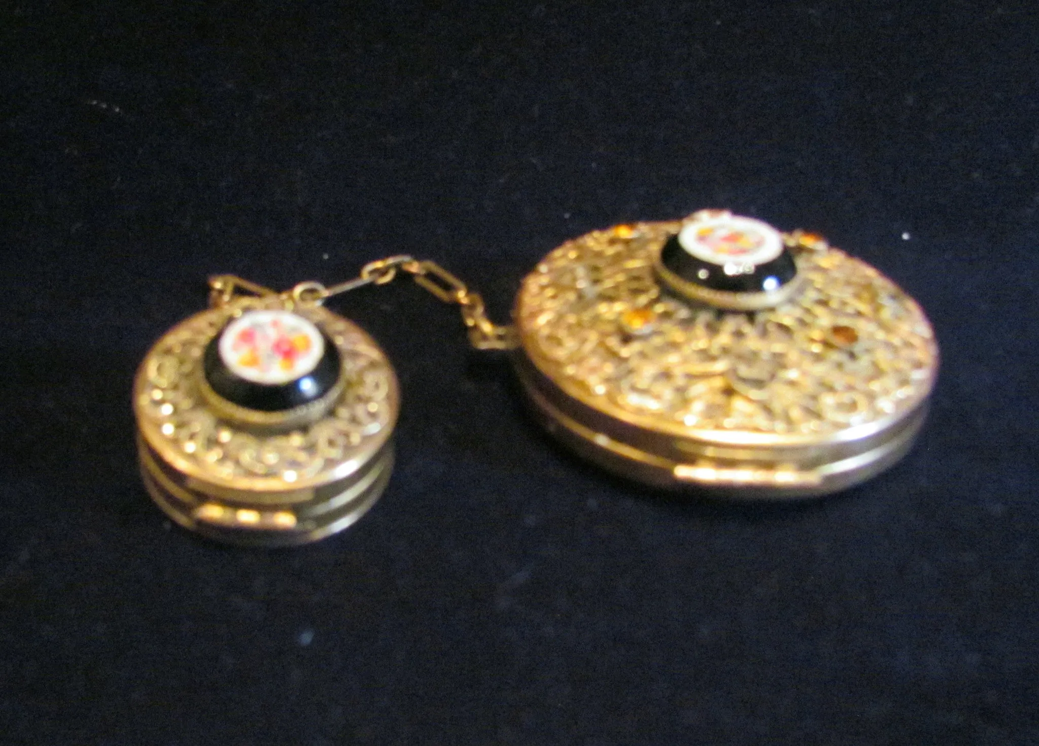 1800's Gold Ormolu Filigree And Mosaic Tango Compacts In Excellent Condition