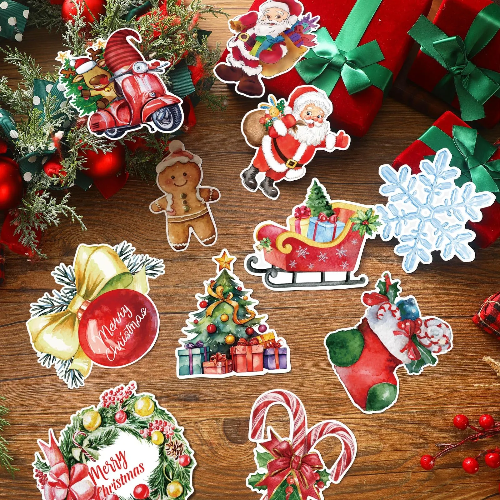 24 Pieces Christmas Refrigerator Magnets Christmas Santa Claus Gnome Snowflake Magnets Decorative Car Fridge Magnetic Stickers Xmas Magnets Decorations for Metal Door Mailbox Car Decor