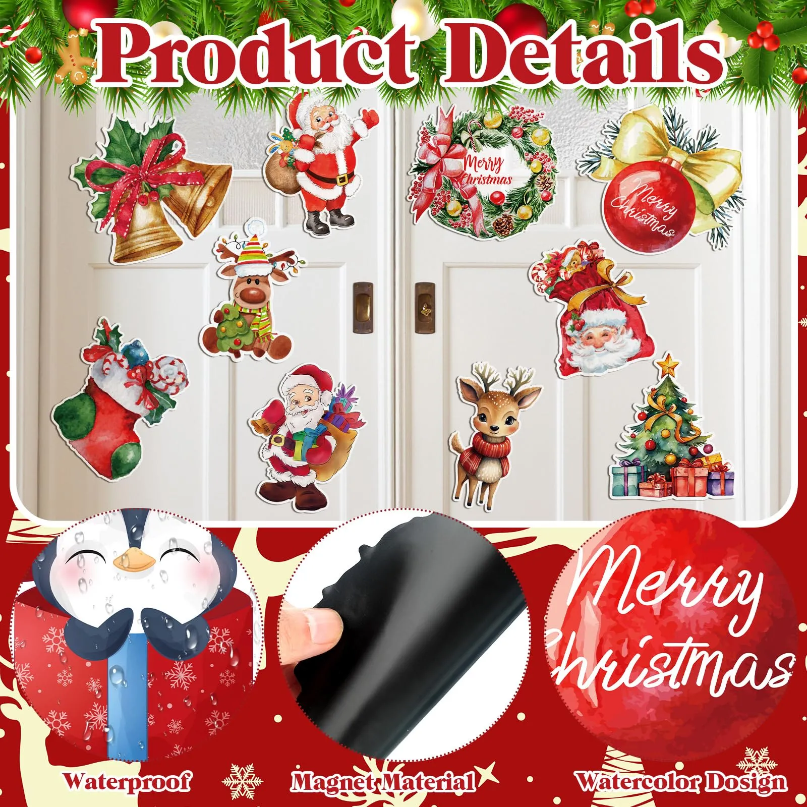 24 Pieces Christmas Refrigerator Magnets Christmas Santa Claus Gnome Snowflake Magnets Decorative Car Fridge Magnetic Stickers Xmas Magnets Decorations for Metal Door Mailbox Car Decor