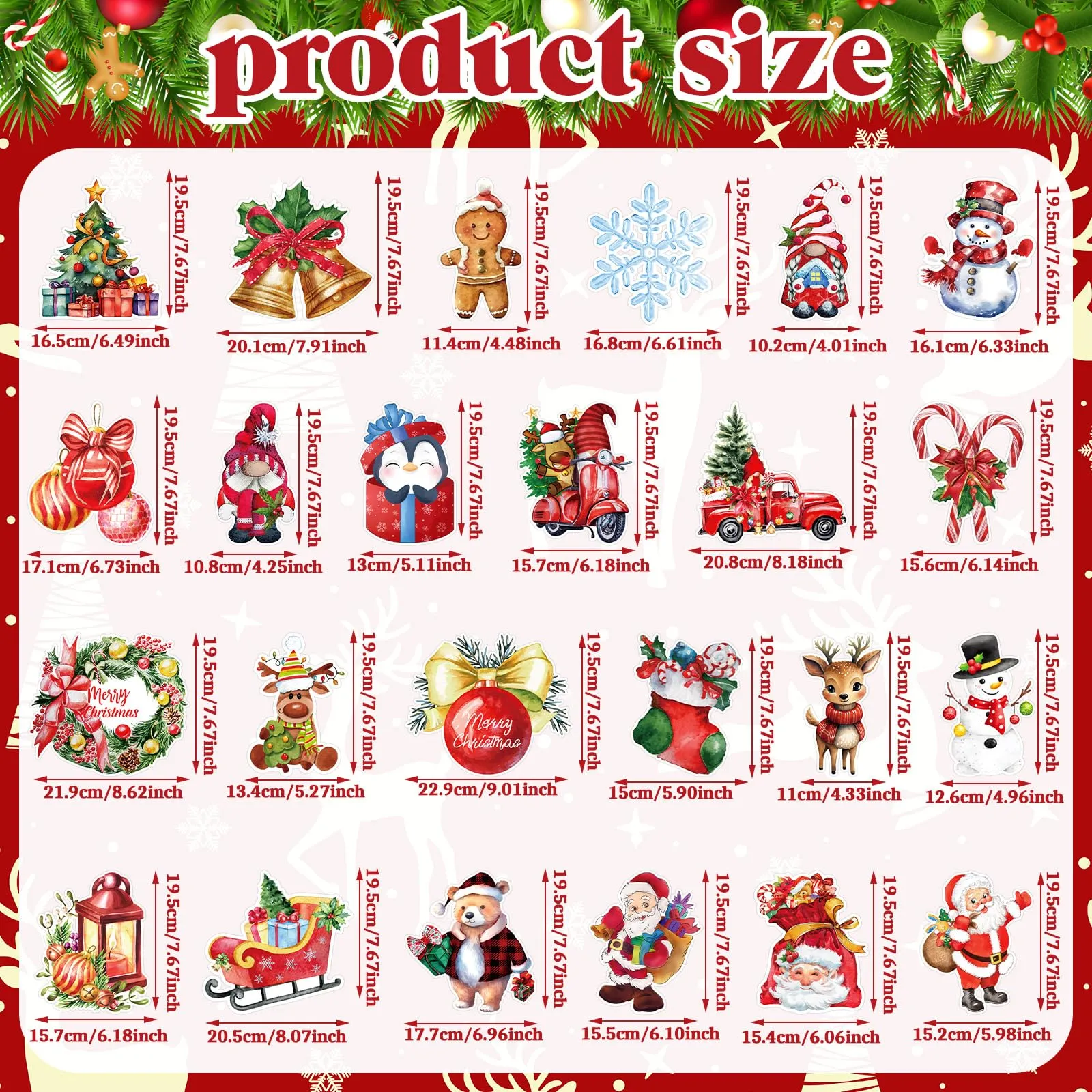 24 Pieces Christmas Refrigerator Magnets Christmas Santa Claus Gnome Snowflake Magnets Decorative Car Fridge Magnetic Stickers Xmas Magnets Decorations for Metal Door Mailbox Car Decor