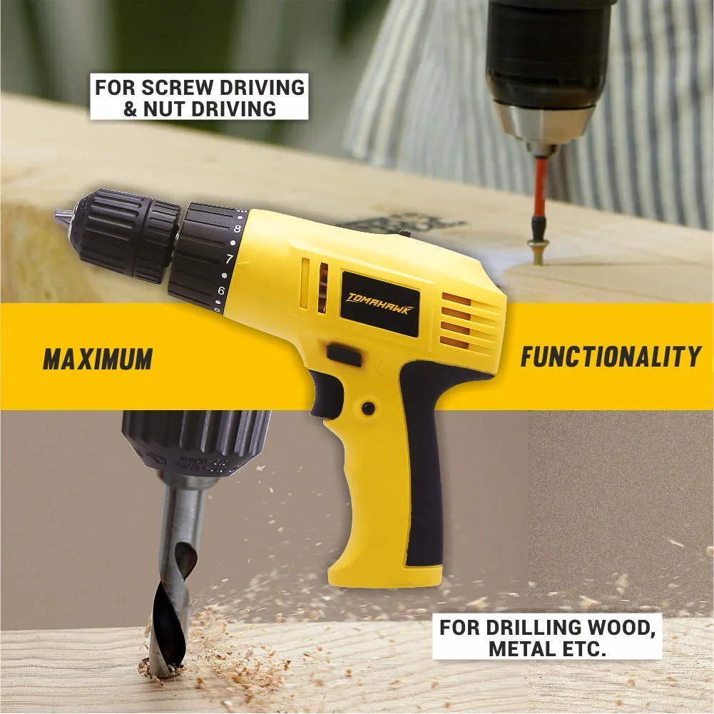 240W 10mm Reversible Screwdriver with Variable Speed & Torque   3 Bits T8646