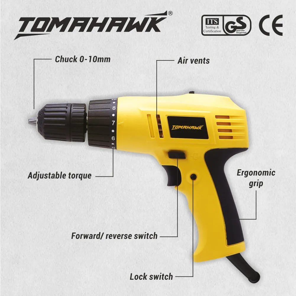 240W 10mm Reversible Screwdriver with Variable Speed & Torque   3 Bits T8646