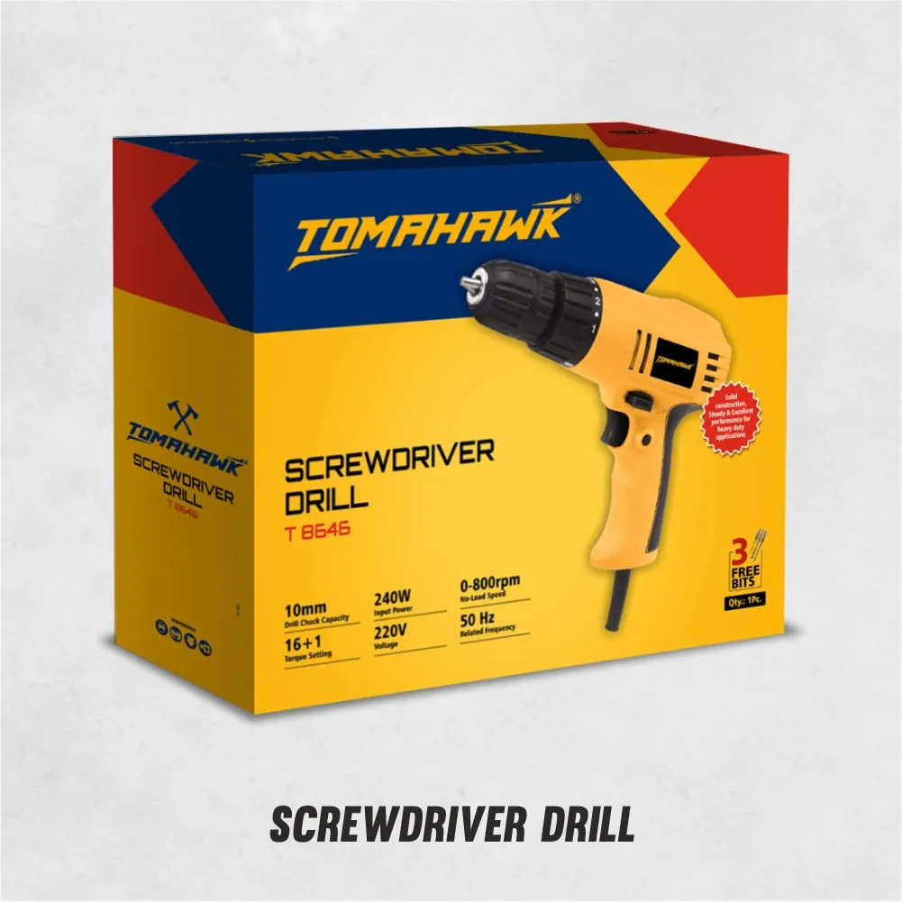 240W 10mm Reversible Screwdriver with Variable Speed & Torque   3 Bits T8646