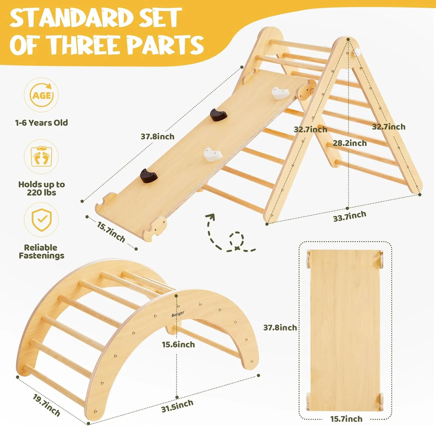 5-in-1 Pikler Triangle Gym - Foldable Climbing, Ramp, Rocker, and Play Structure for Kids