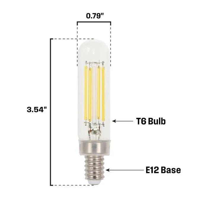 5W T6 Filament LED Dimmable Clear 2700K E12 (Candelabra) Base