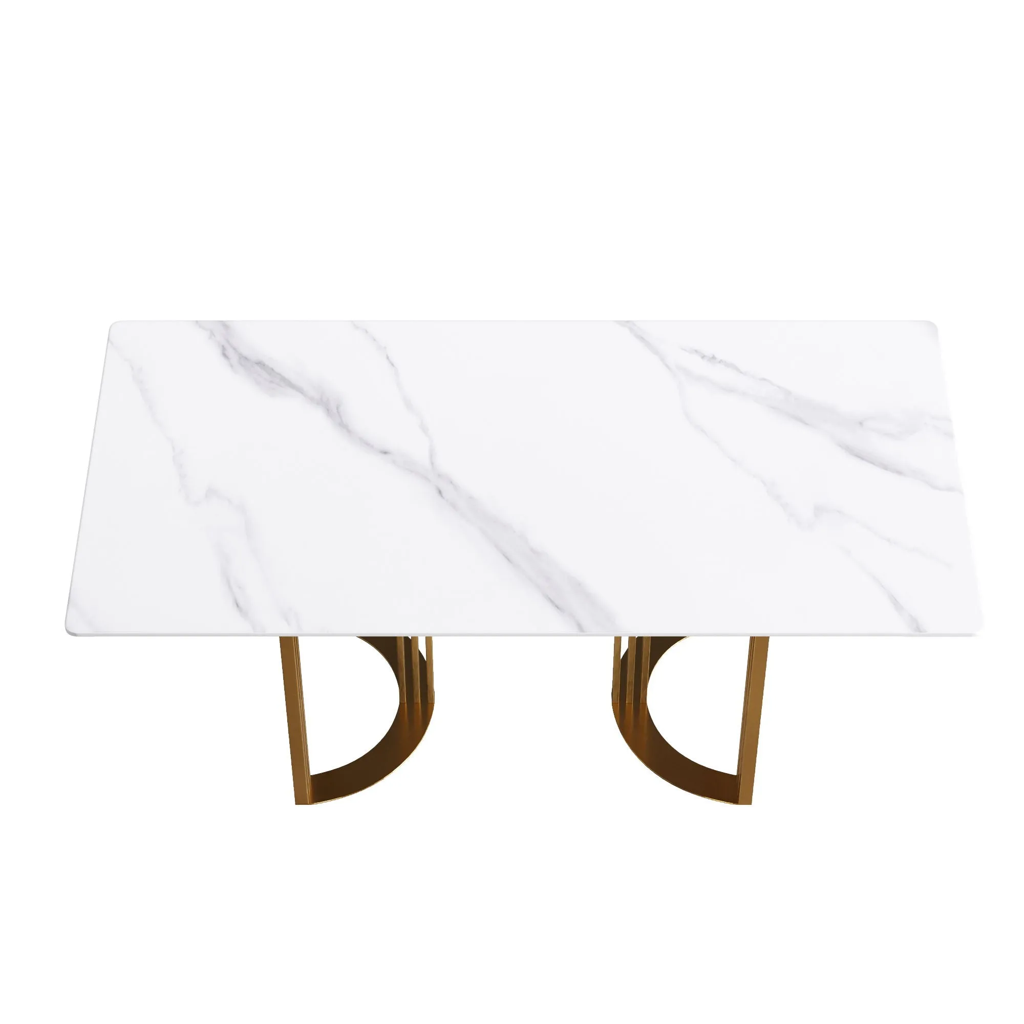 70.87" Modern Artificial Stone White Straight Edge Golden Metal Leg Dining Table, Can Accommodate 6-8 People - White / Gold