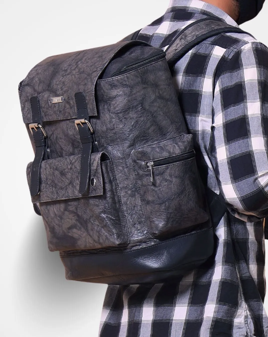 Barcelona The Grunge Grey Leather Backpack for Travel