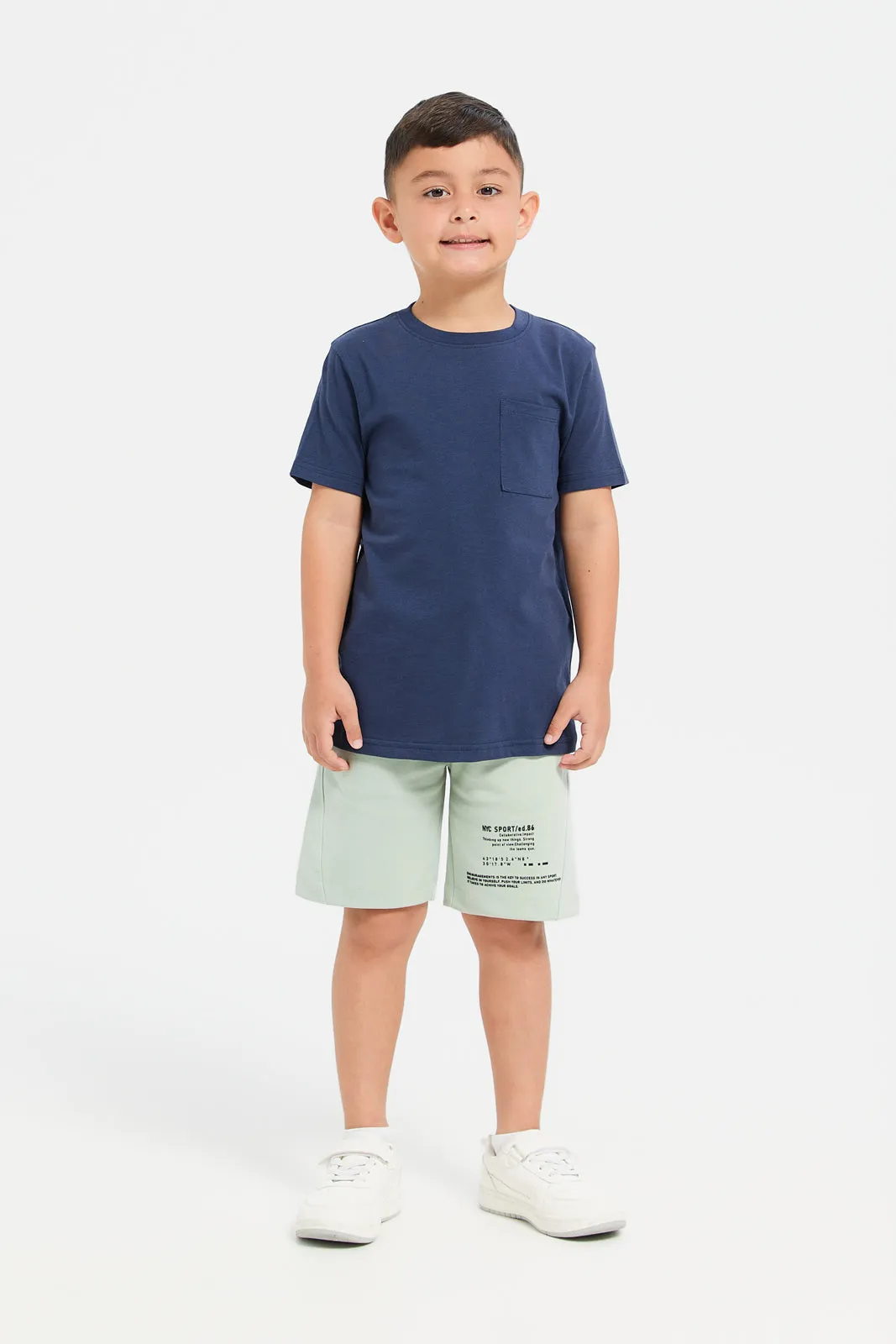 Boys Green Printed Knit Interlock Shorts