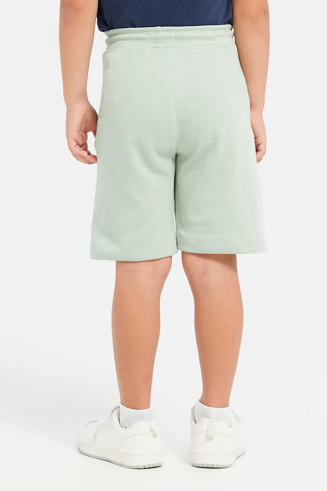 Boys Green Printed Knit Interlock Shorts