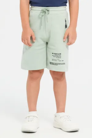 Boys Green Printed Knit Interlock Shorts