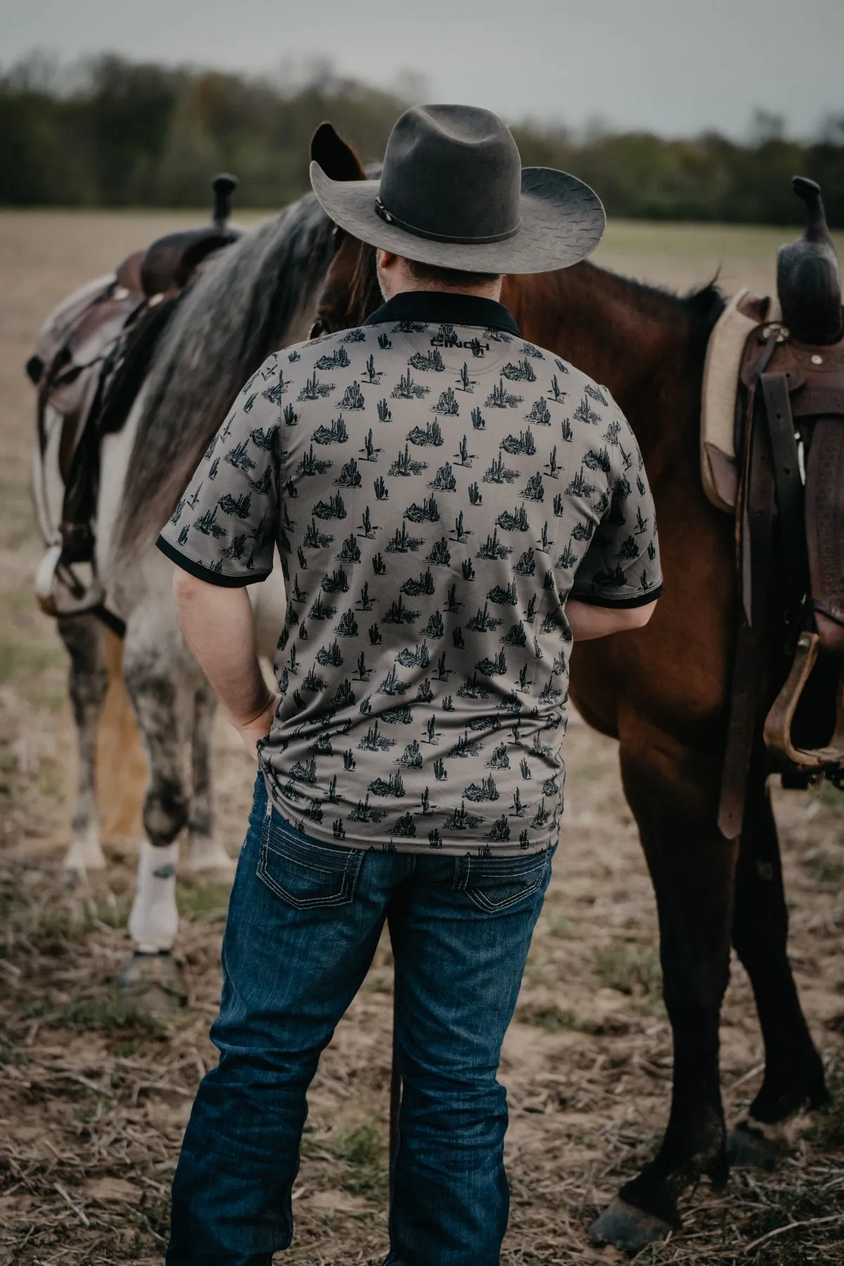 CINCH Men's Grey Desert Print Arenaflex Polo (1 XXL Only)