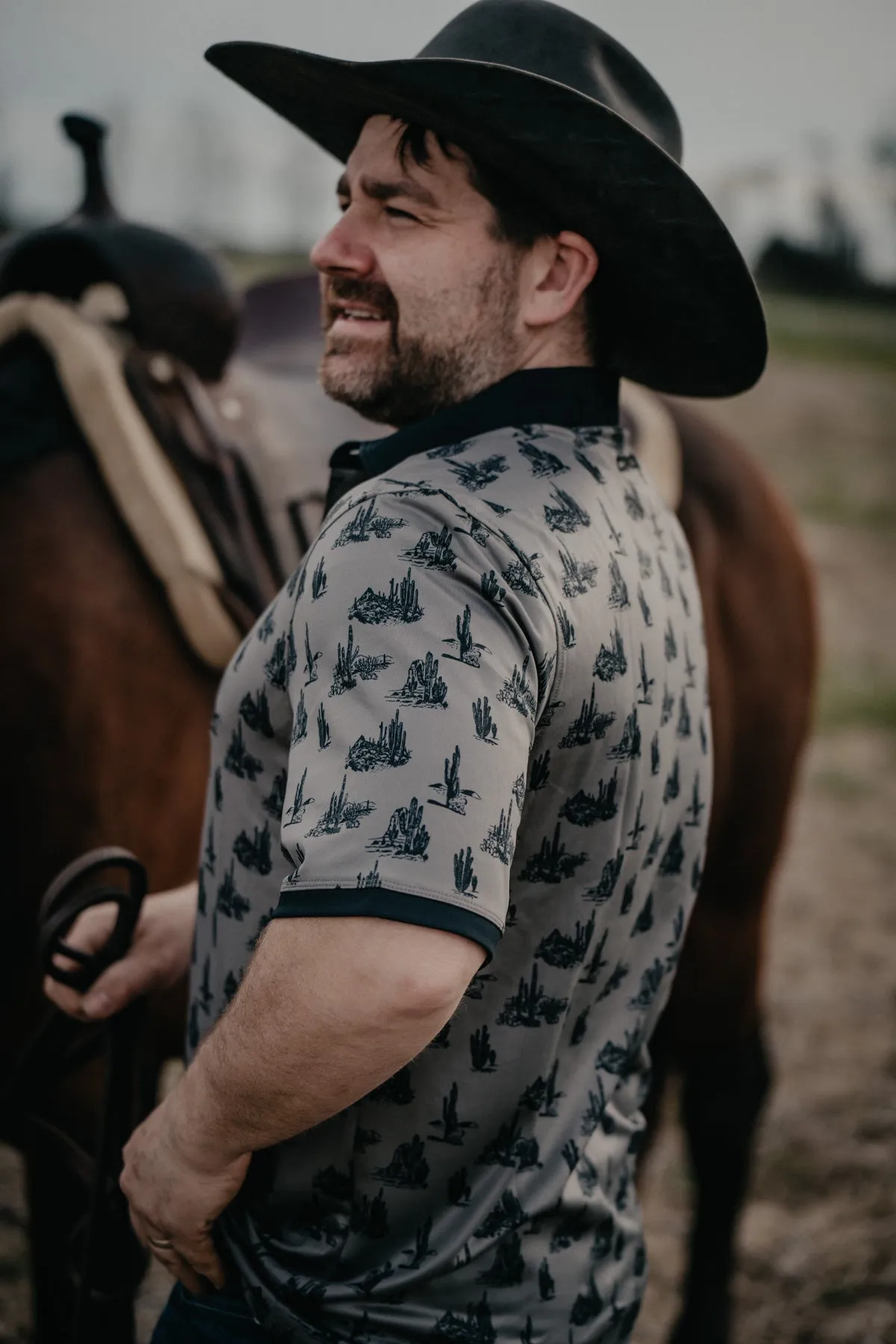 CINCH Men's Grey Desert Print Arenaflex Polo (1 XXL Only)