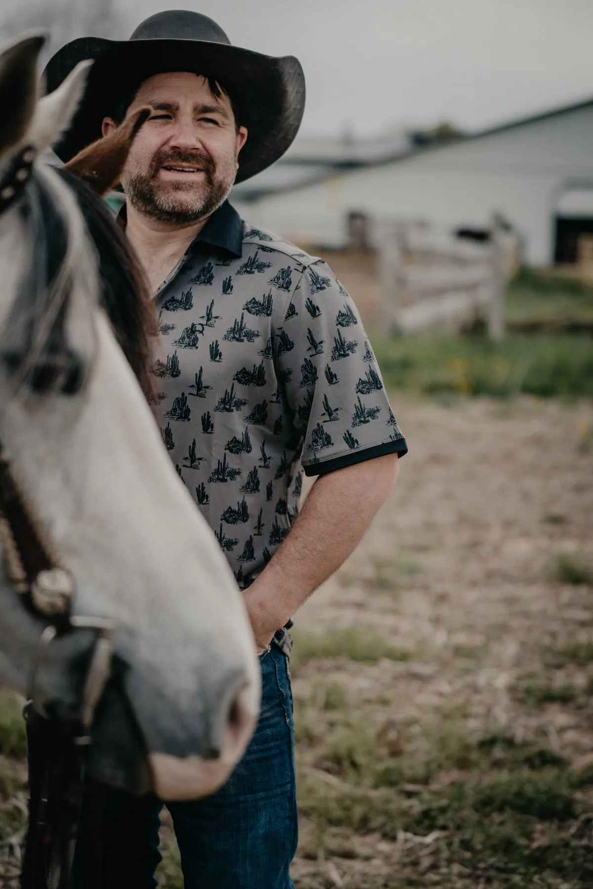 CINCH Men's Grey Desert Print Arenaflex Polo (1 XXL Only)