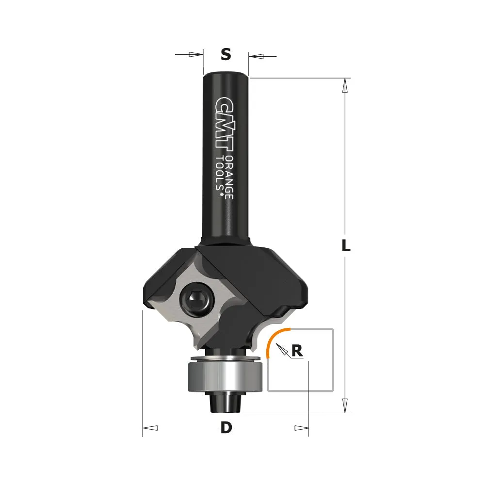 CMT Orange Tools 661.021.41 ROUNDOVER BITS WITH INSERT KNIVES D=57/64”x49/64” (R=5/64”)  S=1/4”