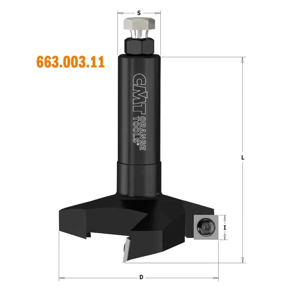 CMT Orange Tools 663.004.11 SPOILBOARD SURFACING ROUTER CUTTERS WITH INSERT KNIVES D=2-3/8’’