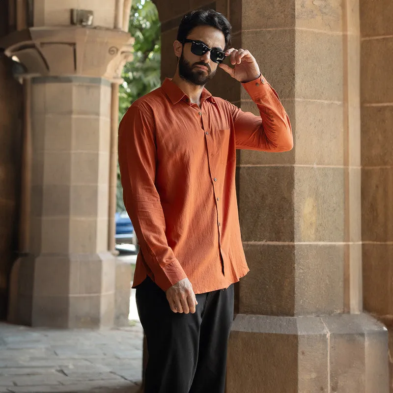 Cotton Full Sleeves Shirt for Men | Rust