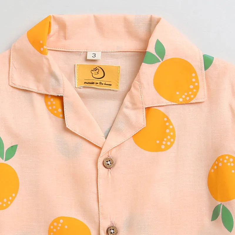 Cotton Shirts For Boys | Printed | Peach