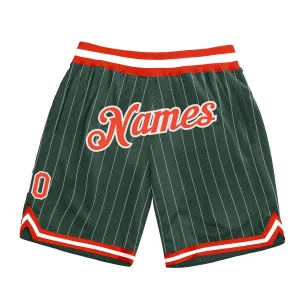 Custom Hunter Green White Pinstripe Orange-White Authentic Basketball Shorts