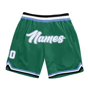 Custom Kelly Green White-Light Blue Authentic Throwback Basketball Shorts