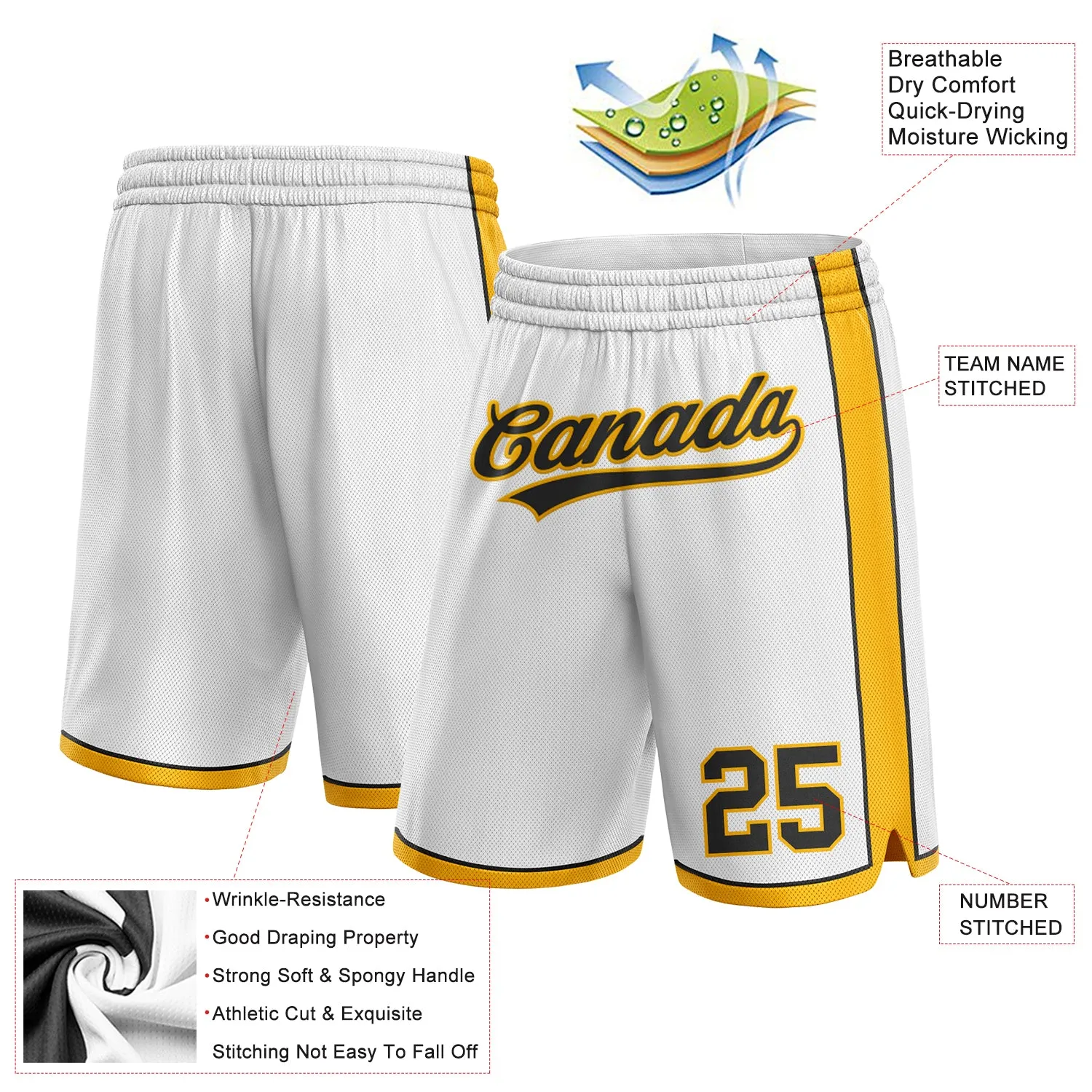 Custom White Black-Gold Authentic Basketball Shorts