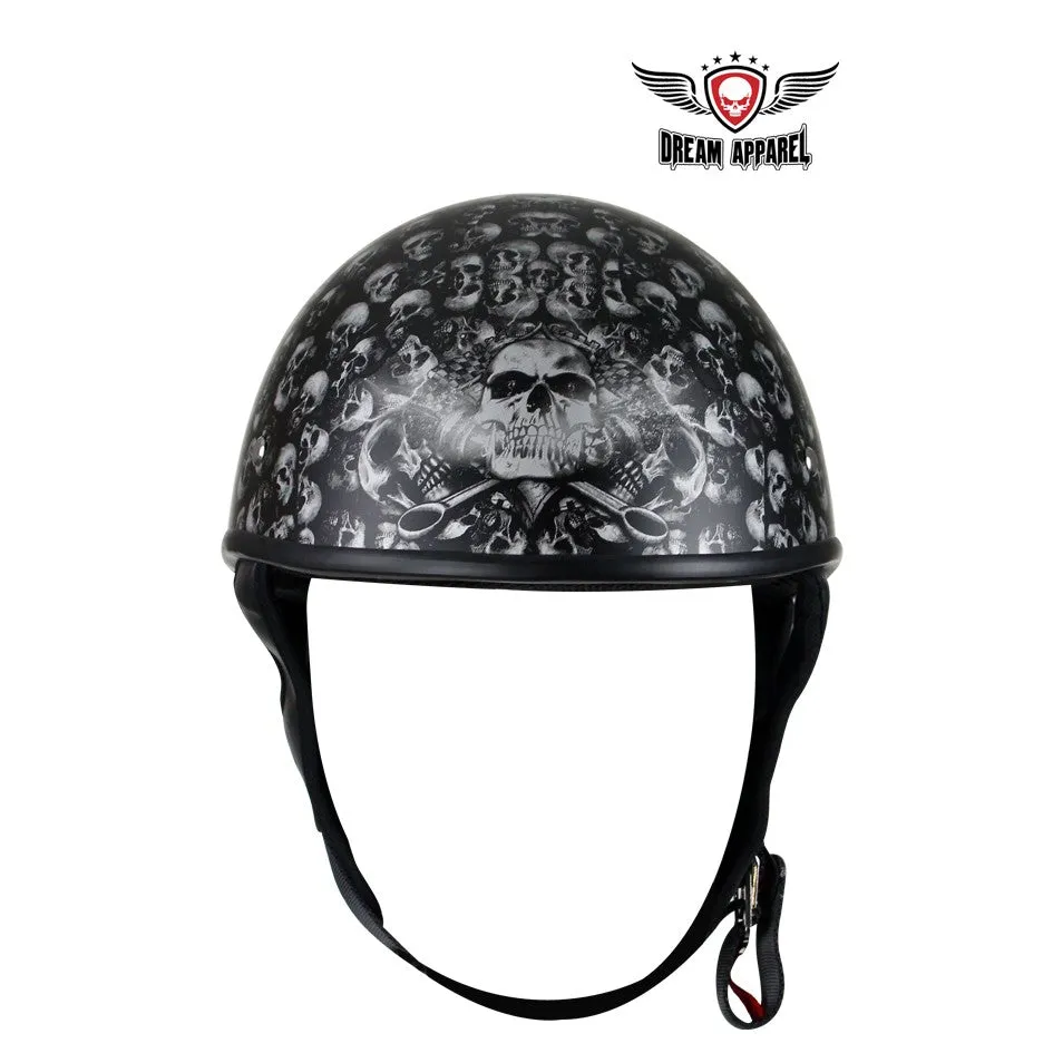 DOT Low Profile Motorcycle Helmet With Skulls Graphic