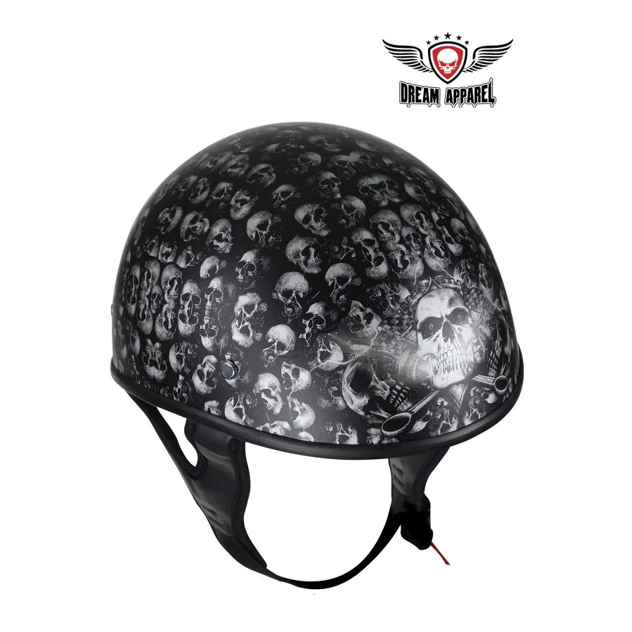 DOT Low Profile Motorcycle Helmet With Skulls Graphic