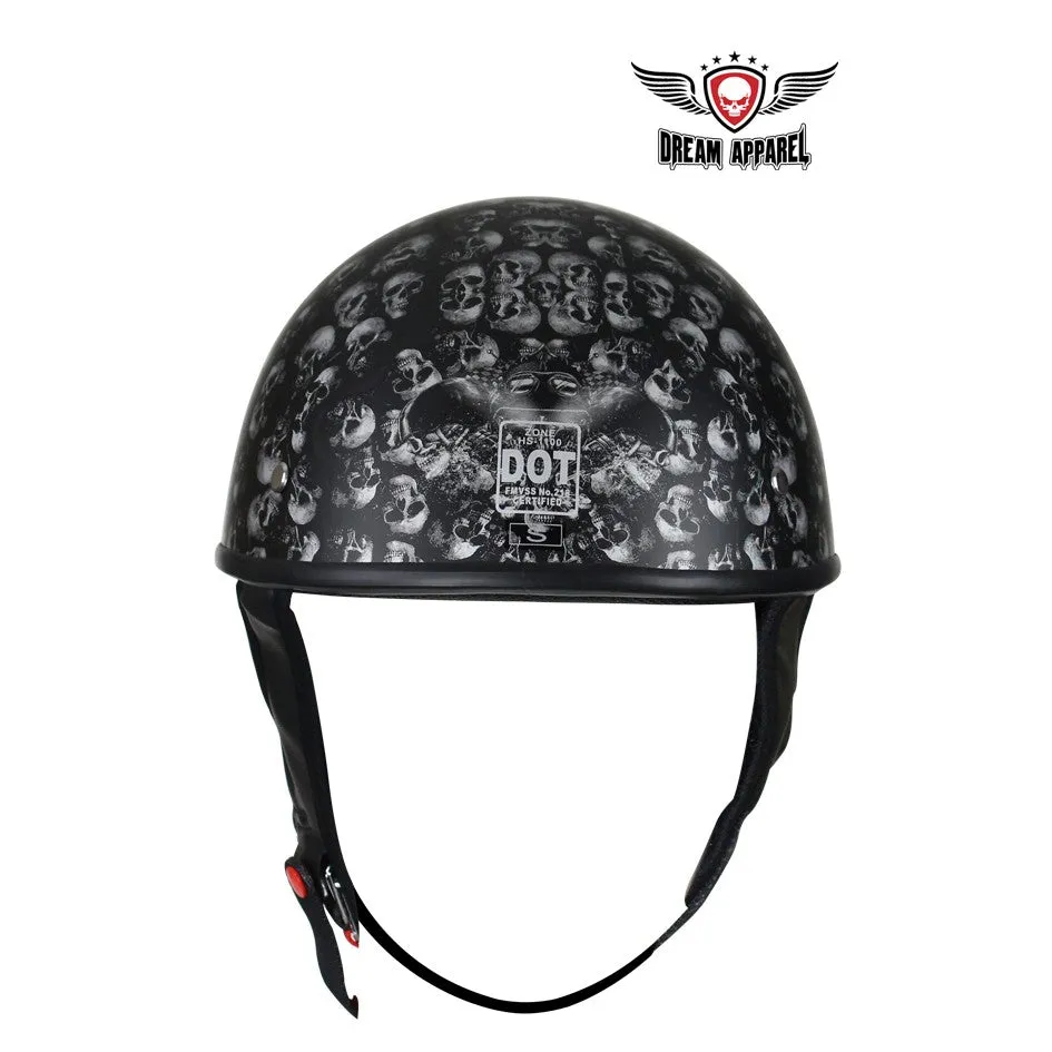 DOT Low Profile Motorcycle Helmet With Skulls Graphic