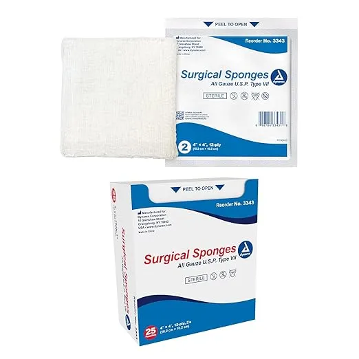 Dynarex Surgical Sponge 4" x 4" 25ct 3343