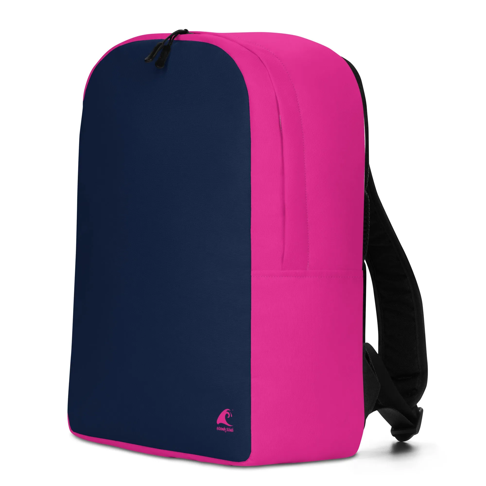 Extremely Stoked Epic Wave Logo on Navy Blue and Hot Pink Backpack