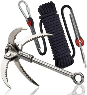 Grappling Hook with 10m Rope – Multifunctional Grapple Hook - 4 Stainless Steel Folding Claws - Heavy duty