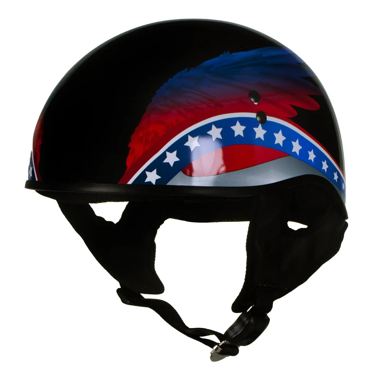 Hot Leathers HLT68 Eagle Wings Black Advanced DOT Approved Motorcycle Skull Cap Half Helmet for Men and Women