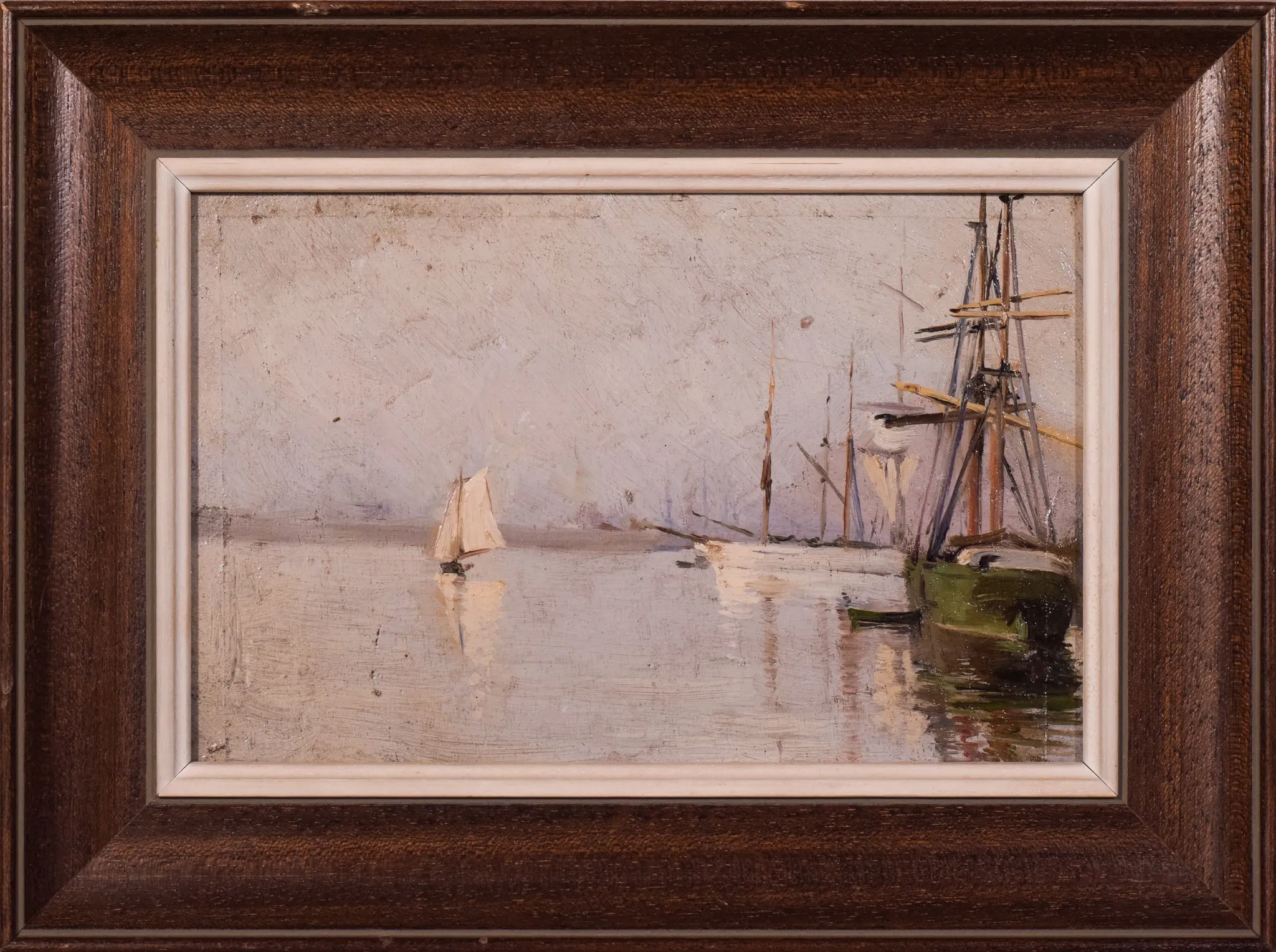 Impressionist Marine Study of a Harbour and Sailing Ships