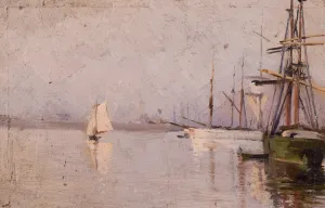 Impressionist Marine Study of a Harbour and Sailing Ships