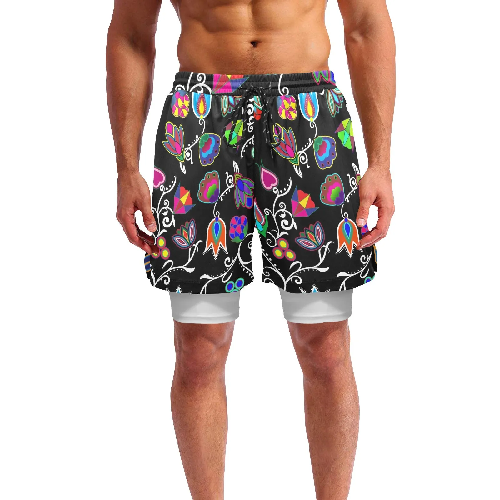 Indigenous Paisley Black Men's Sports Shorts with Compression Liner