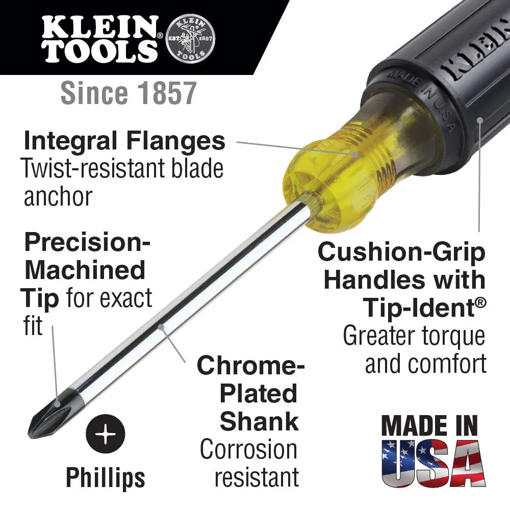 Klein Tools 603-3 #1 Phillips Screwdriver, 3" Round Shank