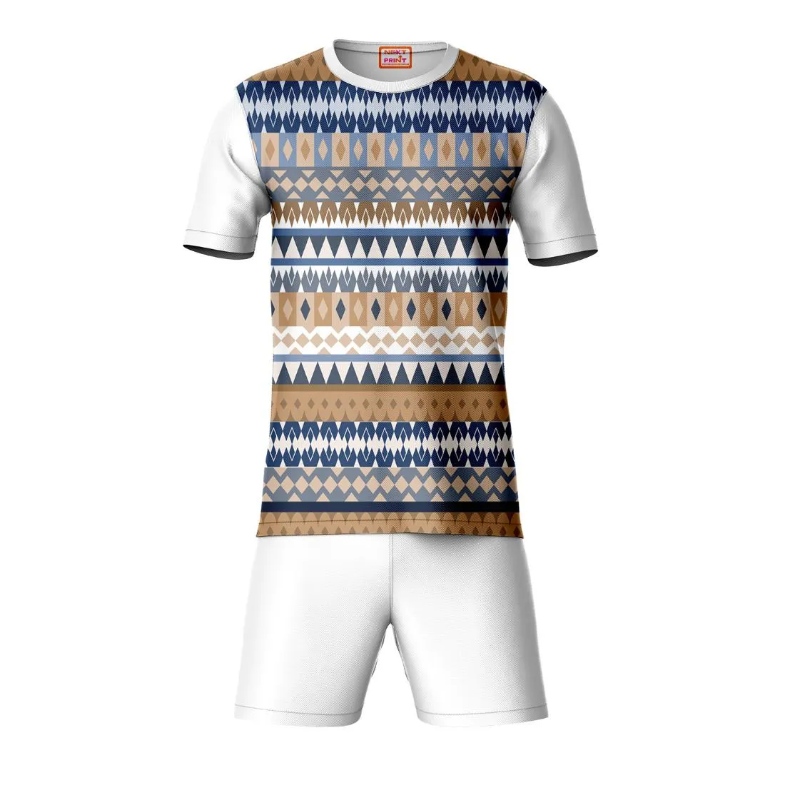 Next Print Round neck jersey white with shorts NPTS47