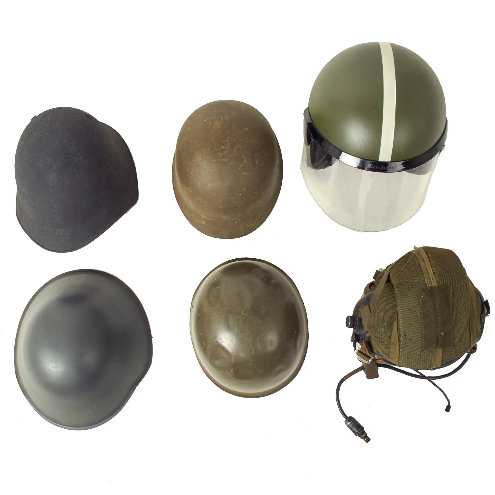 Original U.S. & European WWII Era to Cold War Era Helmet Lot Complete With Liners - 6 Items