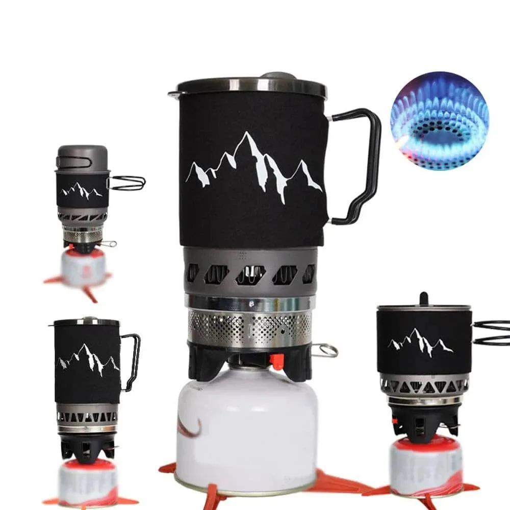 Outdoor Camping Cookware Alumina Picnic Pot and Furnace Set Portable Stoves Windproof 0.9L Pot GasStove Kit