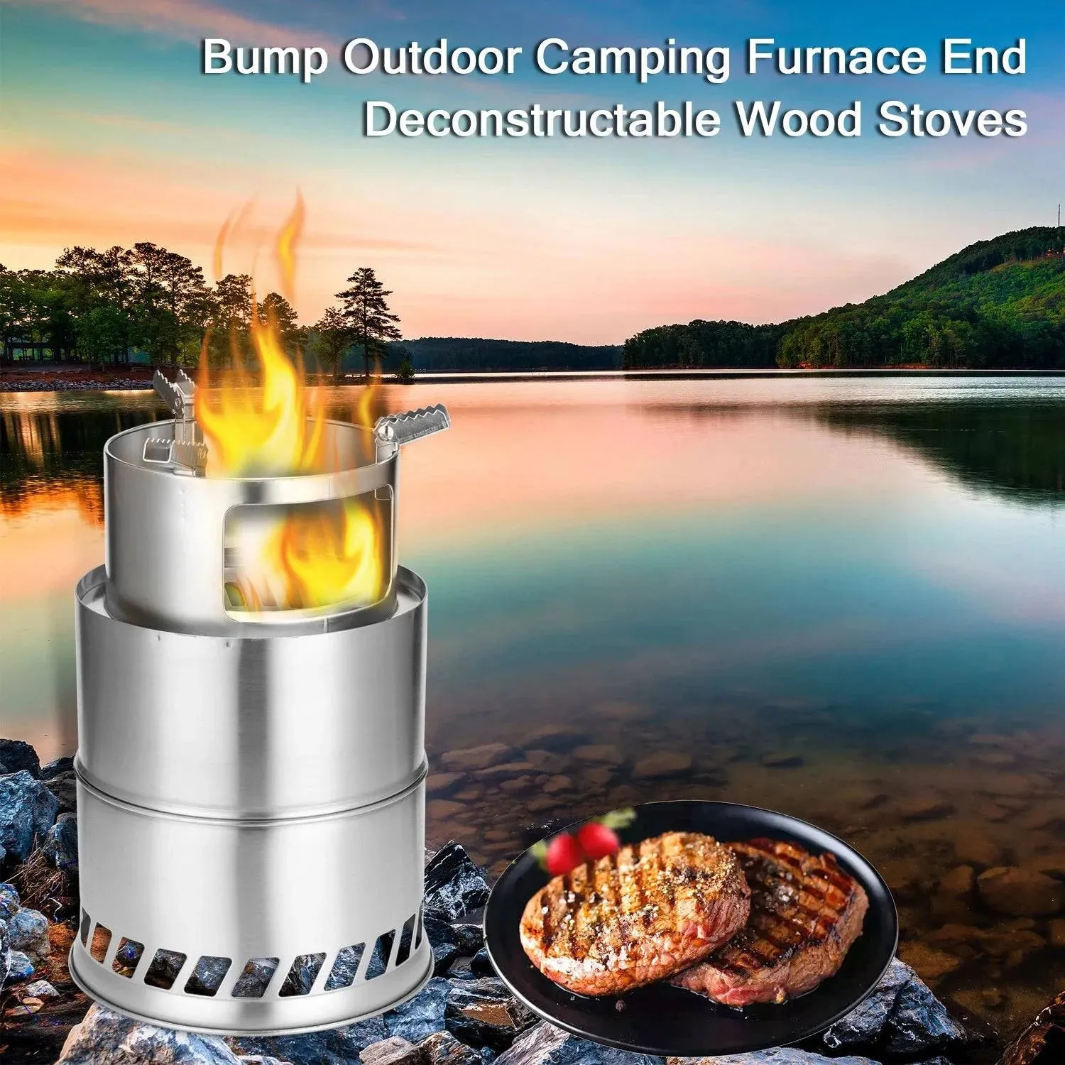 Outdoor Camping Furnace End Deconstructable Wood Stoves Portable Picnic Barbecue Stoves Windproof Cooking Stainless Steel Stove