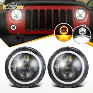 Partsam 7'' Round LED Headlights Osram Chips DOT Approved H6024 High Low Beam White Halo Ring Angel Eyes DRL Amber Turning Signal Lights Compatible with Jeep Wrangler JK LJ TJ CJ/Hummer H2 H1 (Pair)