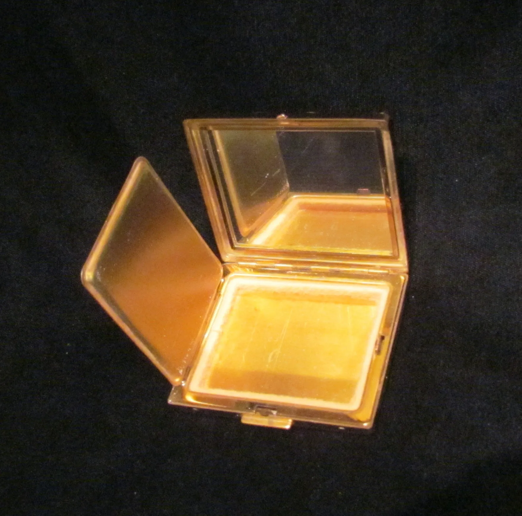 Paul Flato Rhinestone Compact Rare Vintage Gold Plated Powder Makeup Compact