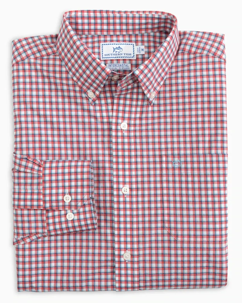 Southern Tide Men's Brrr LS Intercoastal Waddell Sportshirt / Paprika Red