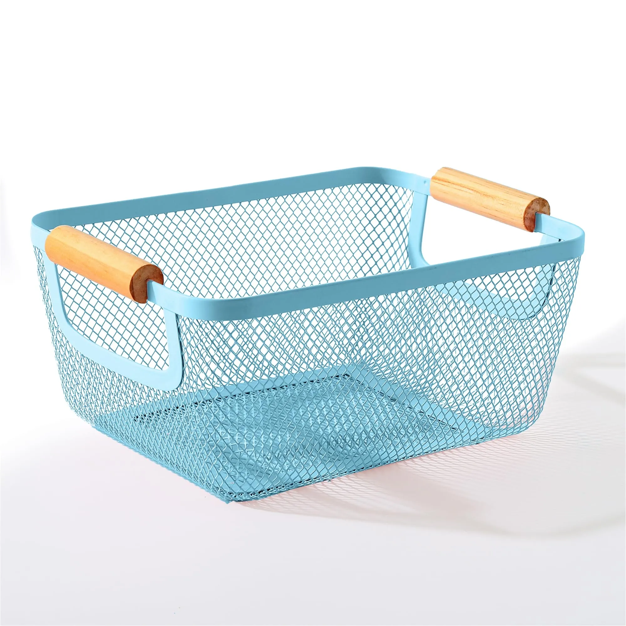 UMAI Metal Mesh Basket for storage with wooden handle | 440gm | Fruit basket and Vegetable basket for kitchen | Kitchen Organizer | Baskets for organizing home & kitchen | Blue | Multipurpose