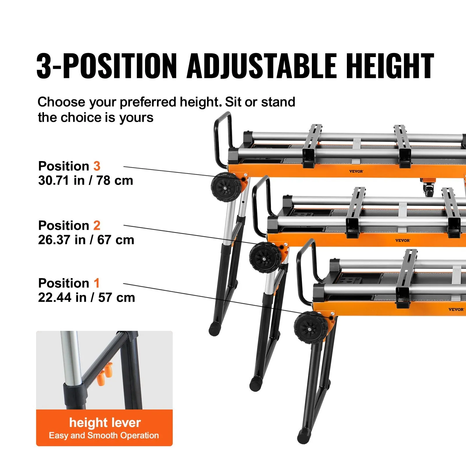 Vevor Miter Saw Stand 42" 330 Lbs. Capacity 5-in-1 Collapsible Rolling with Onboard Outlets New