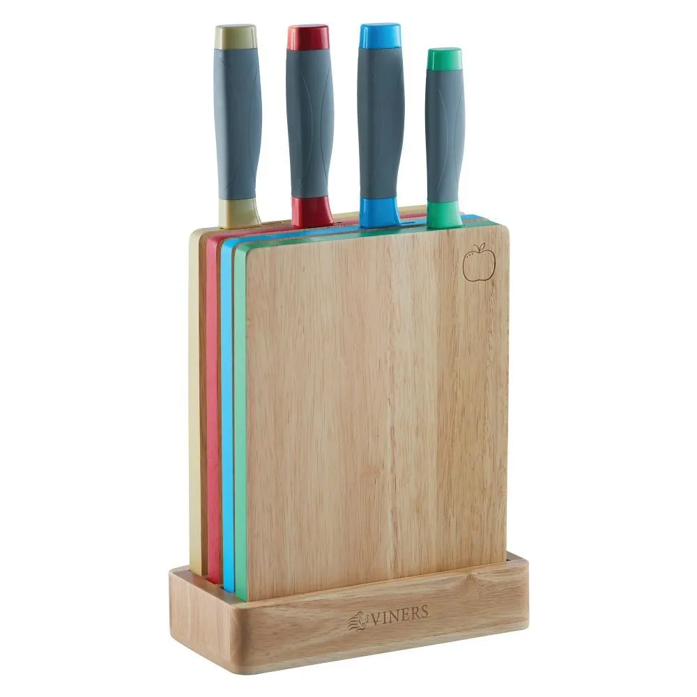 Viners Colour Knife Block & Board Set